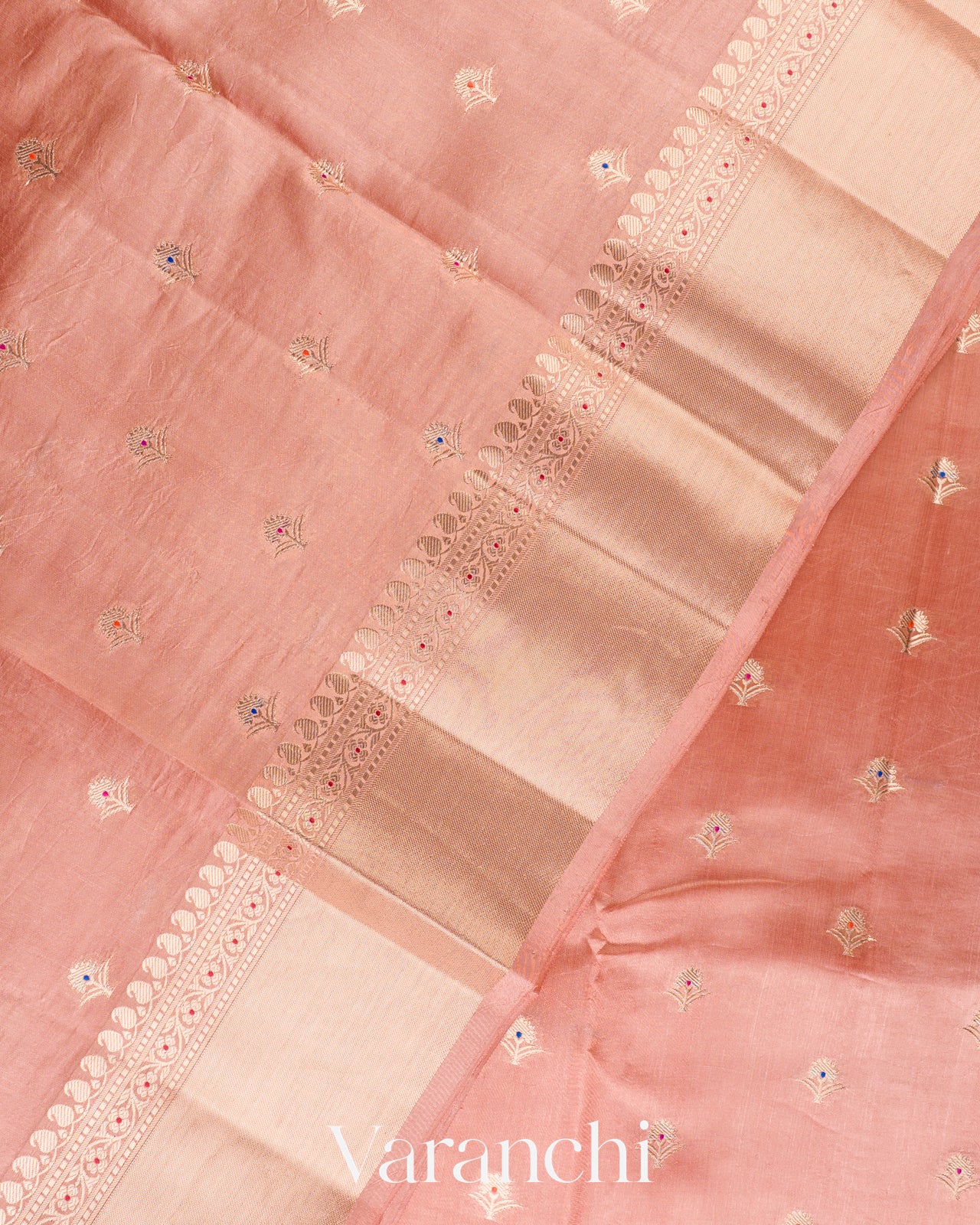 Coral Peach Pure Dupion Silk Saree
