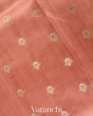 Coral Peach Pure Dupion Silk Saree