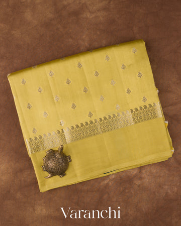 Olive Yellow Pure Dupion Silk Saree