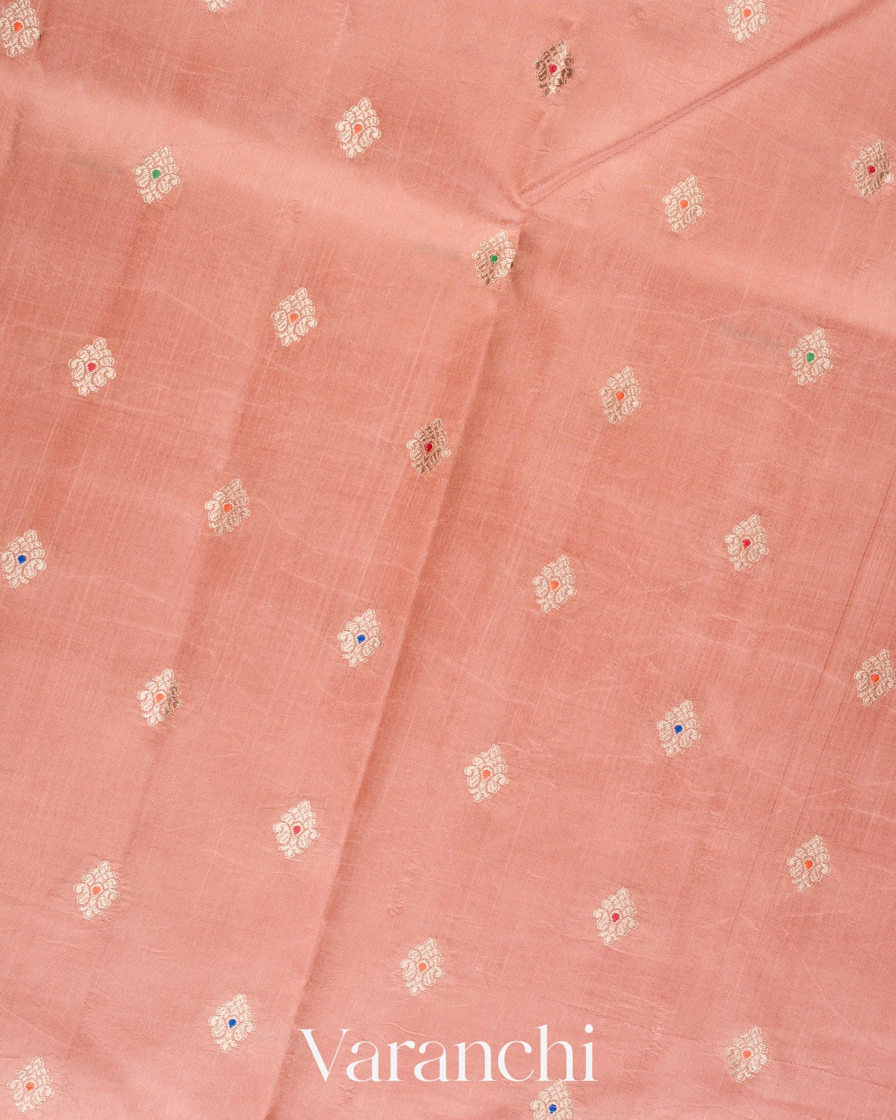 Dusty Peach Floral Brocade Pure Dupion Silk Saree