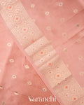 Dusty Peach Floral Brocade Pure Dupion Silk Saree