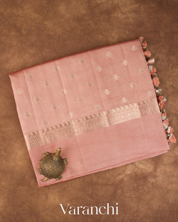Dusty Peach Pure Dupion Silk Saree