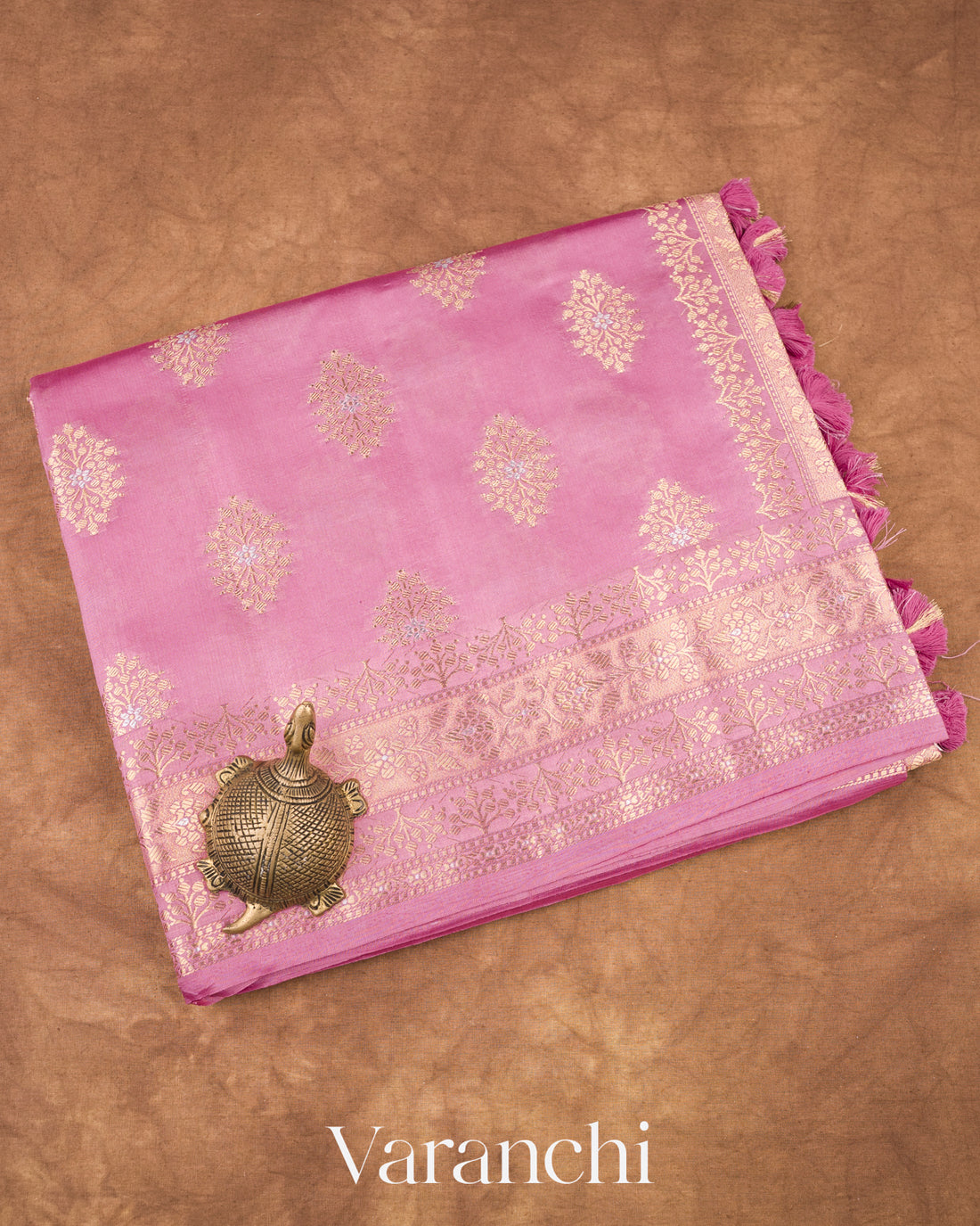 Rose Pink Pure Dupion Silk Saree