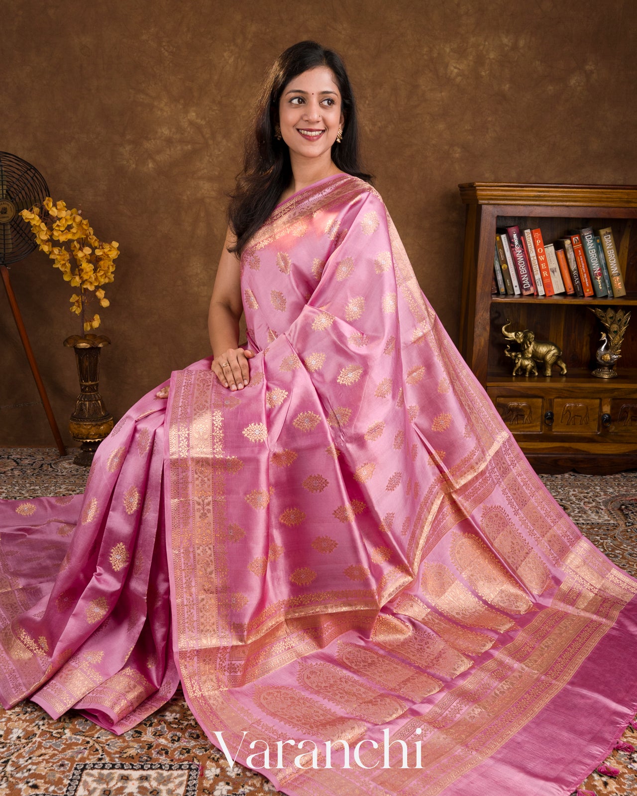 Rose Pink Pure Dupion Silk Saree