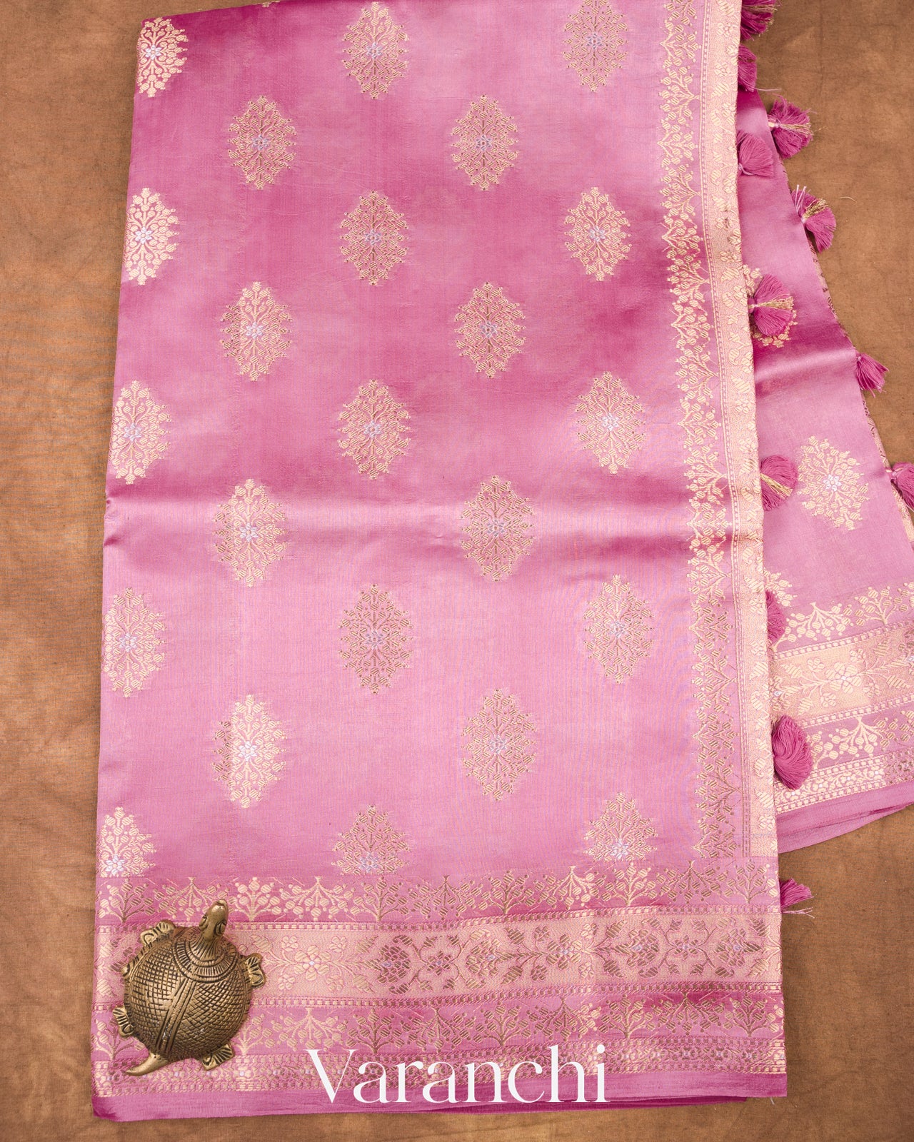 Rose Pink Pure Dupion Silk Saree