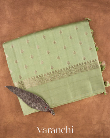 Pista Green Pure Dupion Silk Saree