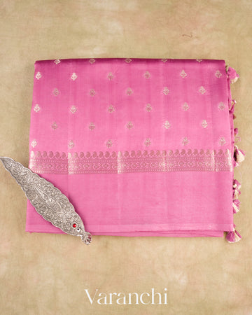 Lotus Pink Pure Dupion Silk Saree