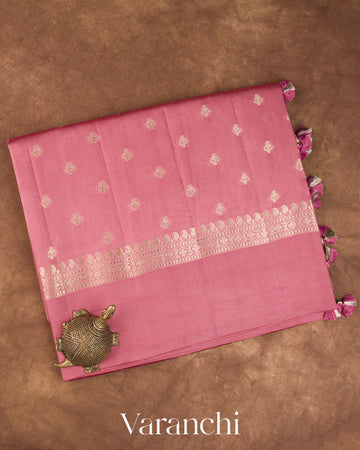 Rose Pink Pure Dupion Silk Saree
