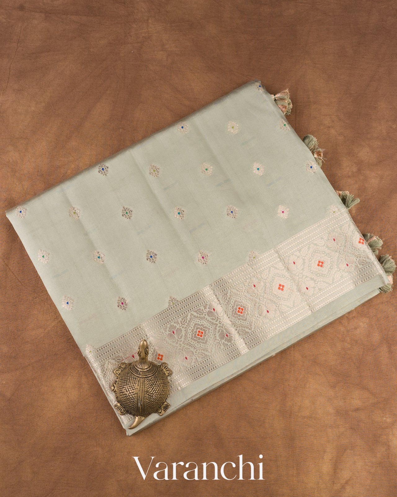 Sage Grey Pure Dupion Silk Saree 