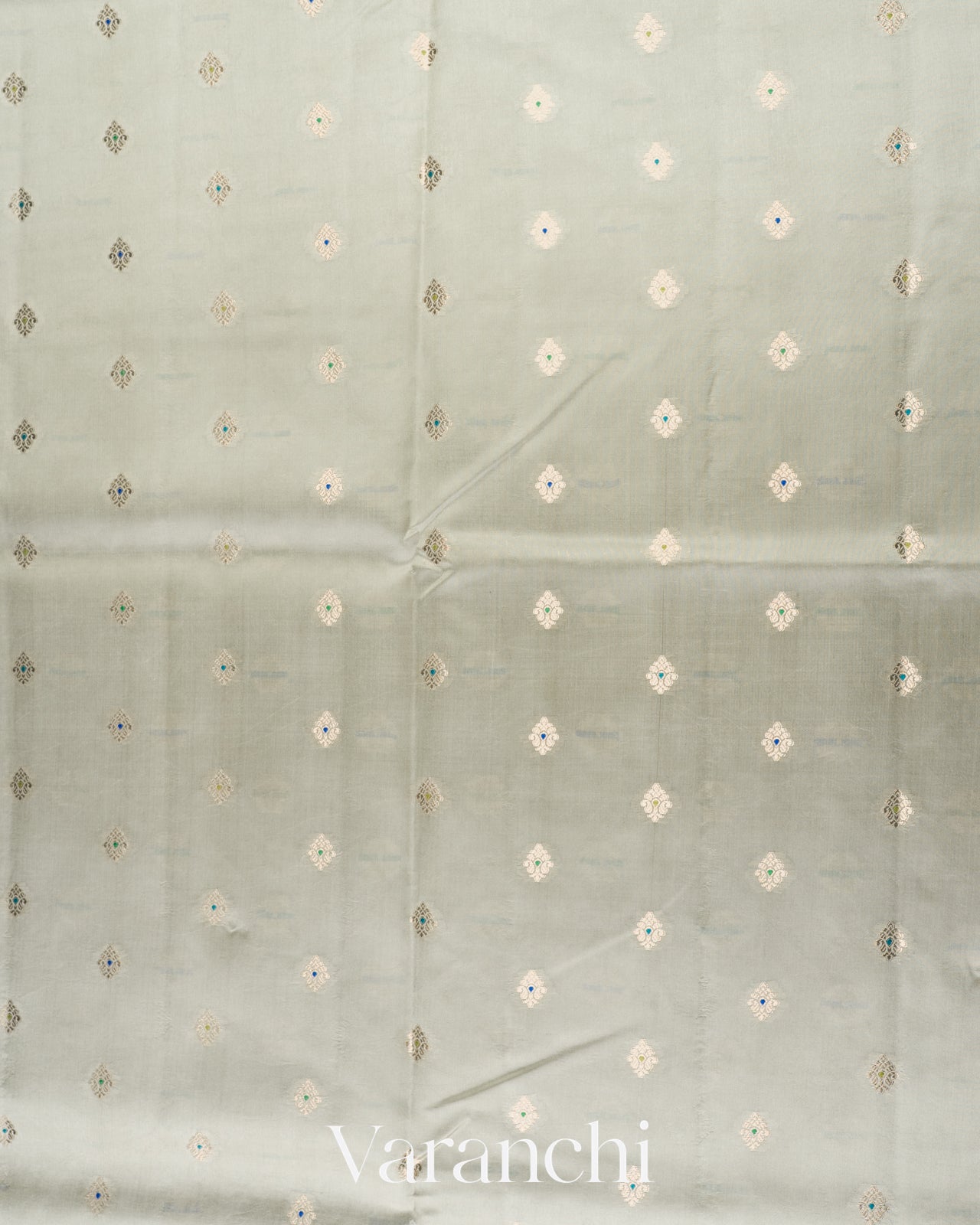 Sage Grey Pure Dupion Silk Saree 