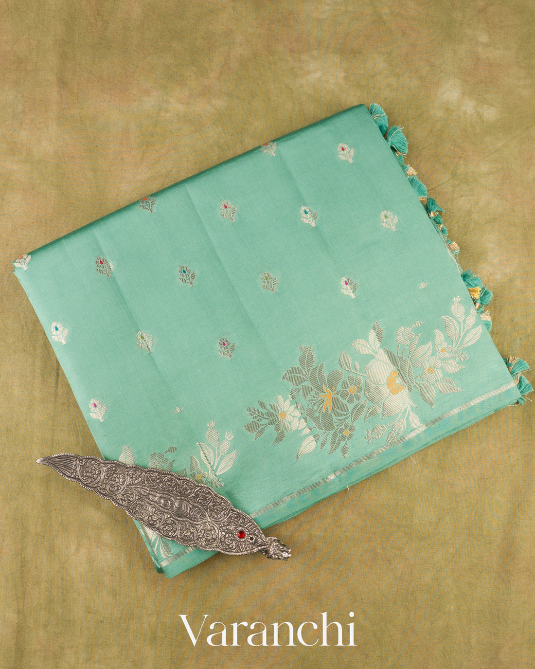 Sea Green Pure Dupion Silk Saree 