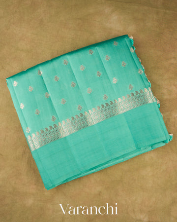 Deep Aqua Blue Pure Dupion Silk Saree