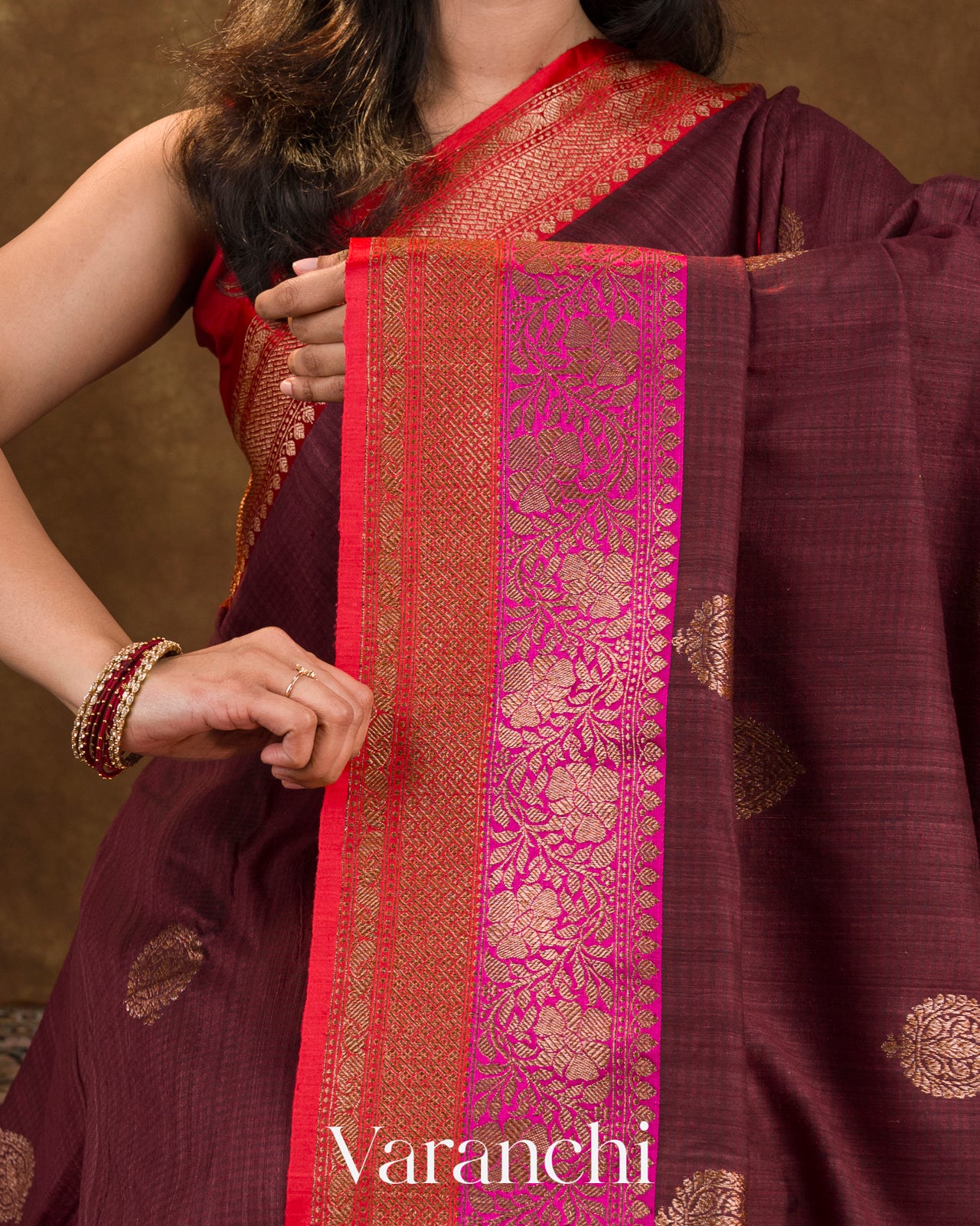 Dark Wine Pure Dupion Silk Handloom Saree
