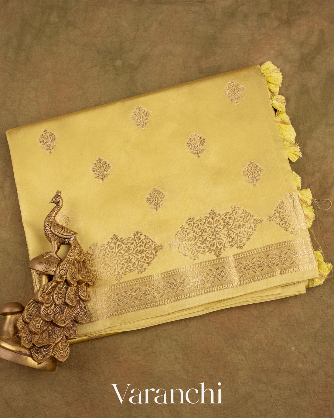 Olive Yellow Pure Dupion Silk Saree