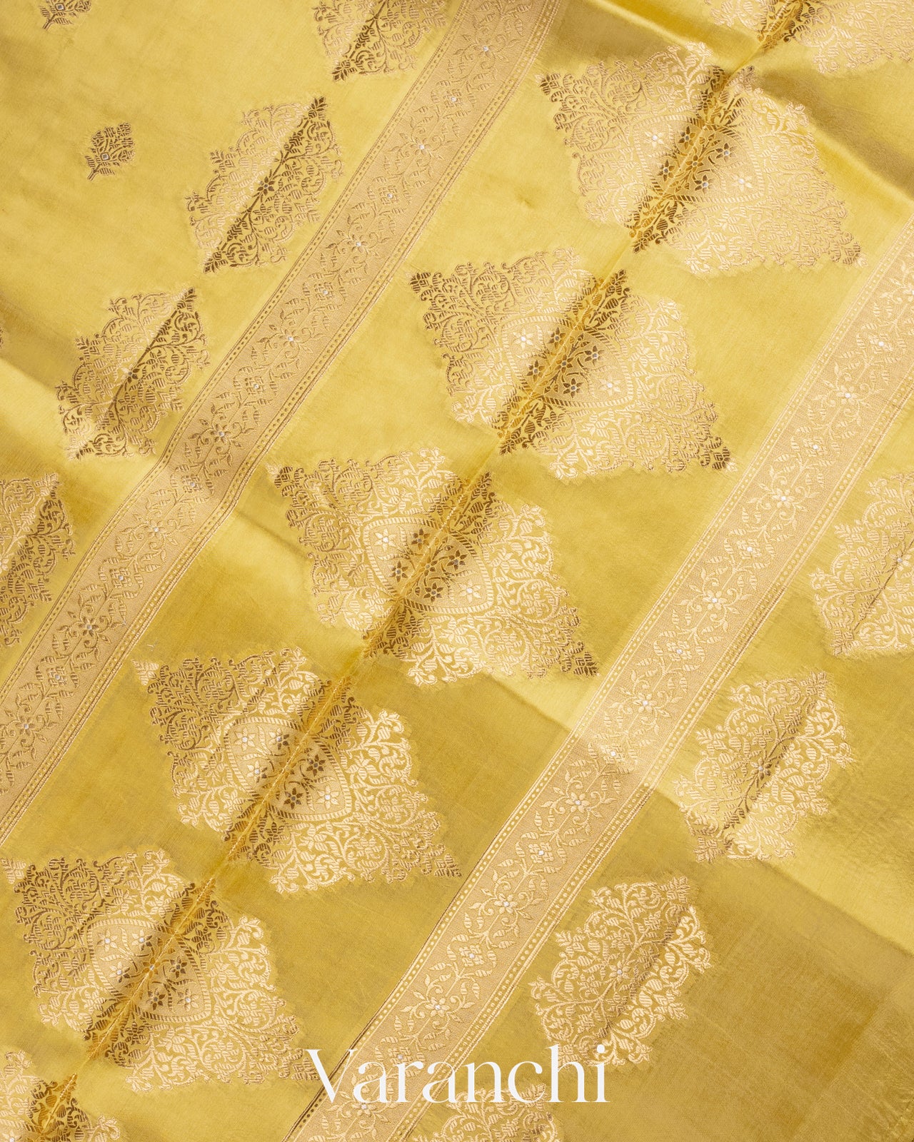 Olive Yellow Pure Dupion Silk Saree