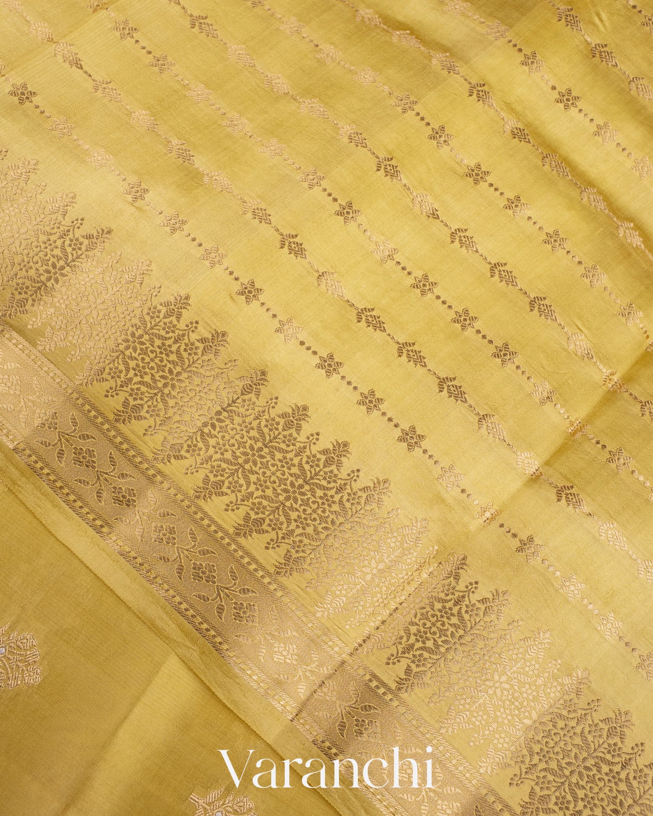 Olive Yellow Pure Dupion Silk Saree