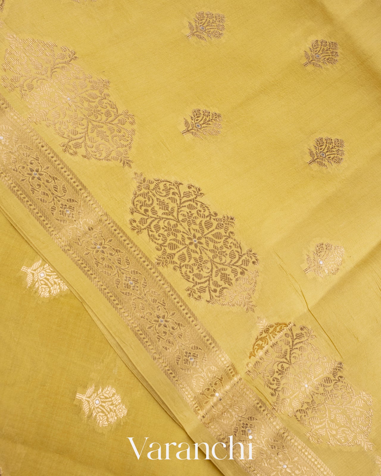 Olive Yellow Pure Dupion Silk Saree
