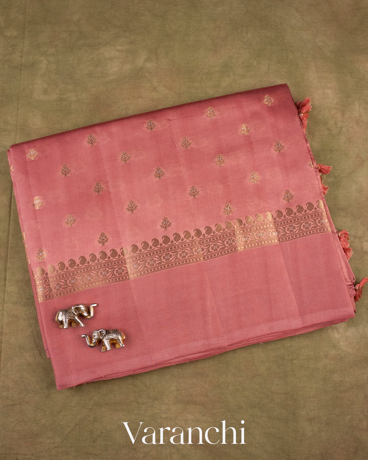 Muted Rose Pink Pure Dupion Silk Saree