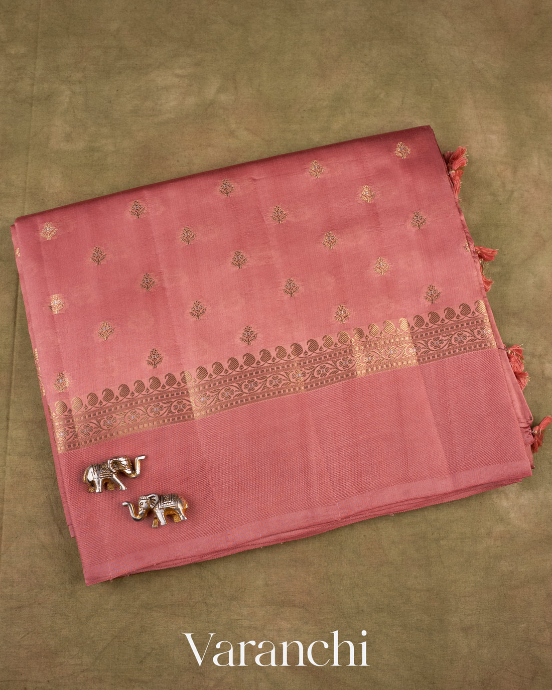 Muted Rose Pink Pure Dupion Silk Saree