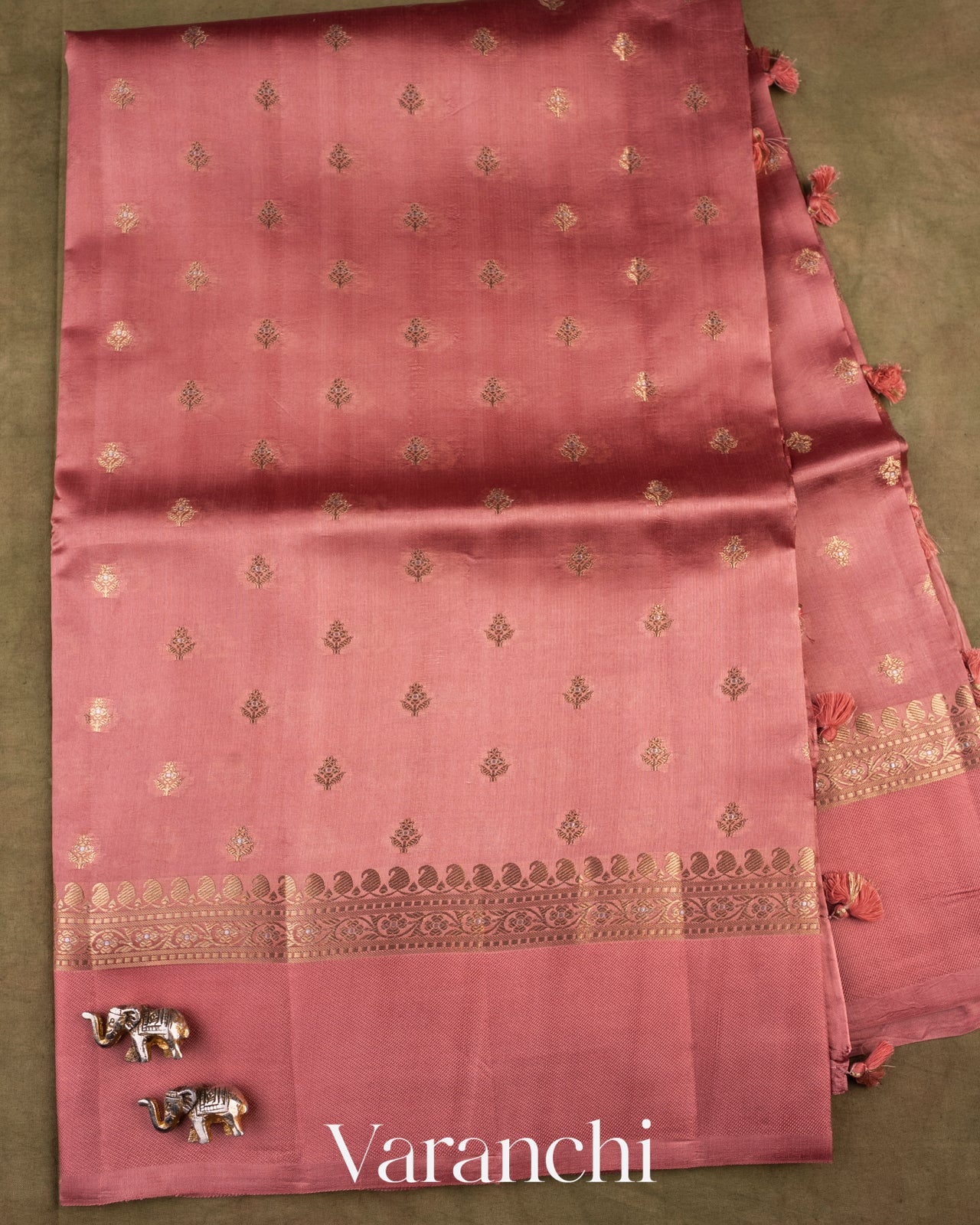 Muted Rose Pink Pure Dupion Silk Saree