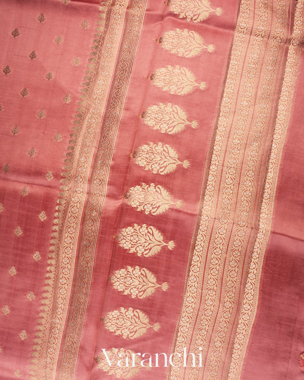 Muted Rose Pink Pure Dupion Silk Saree