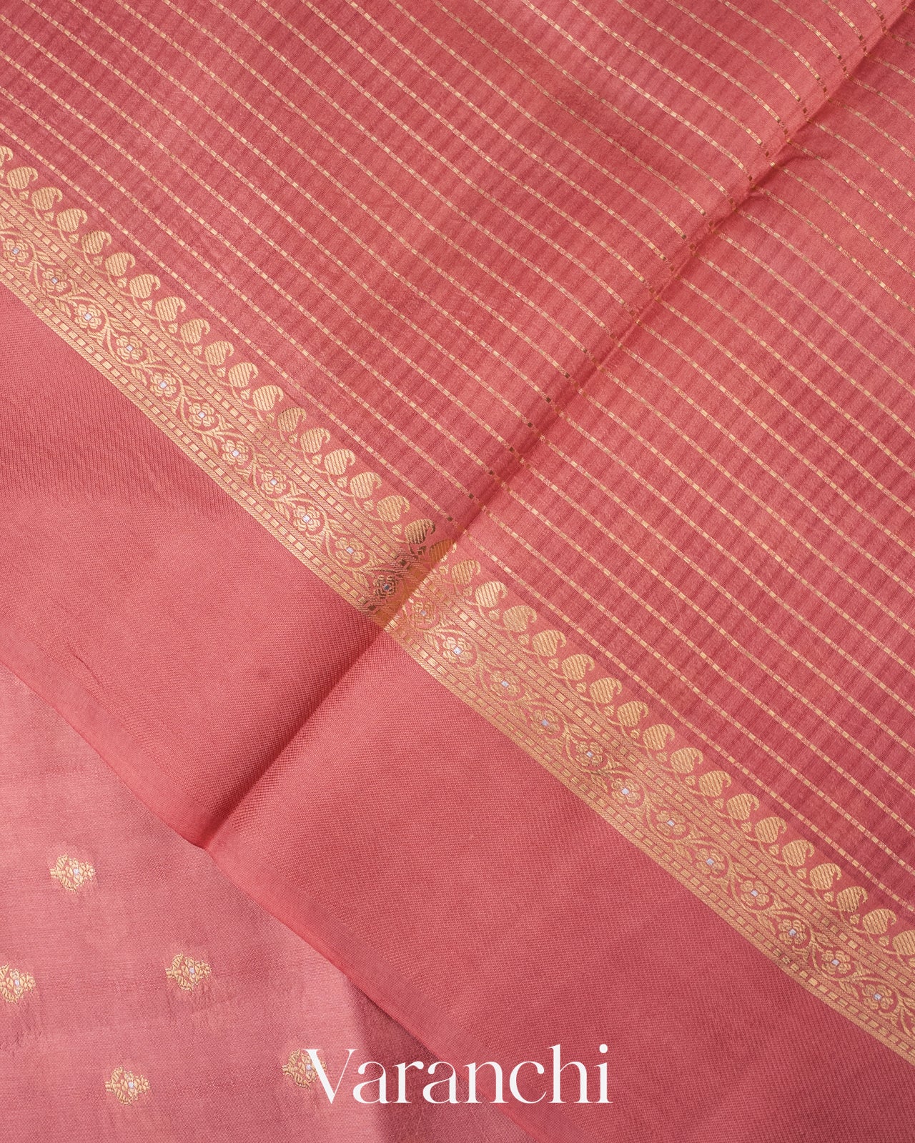 Muted Rose Pink Pure Dupion Silk Saree