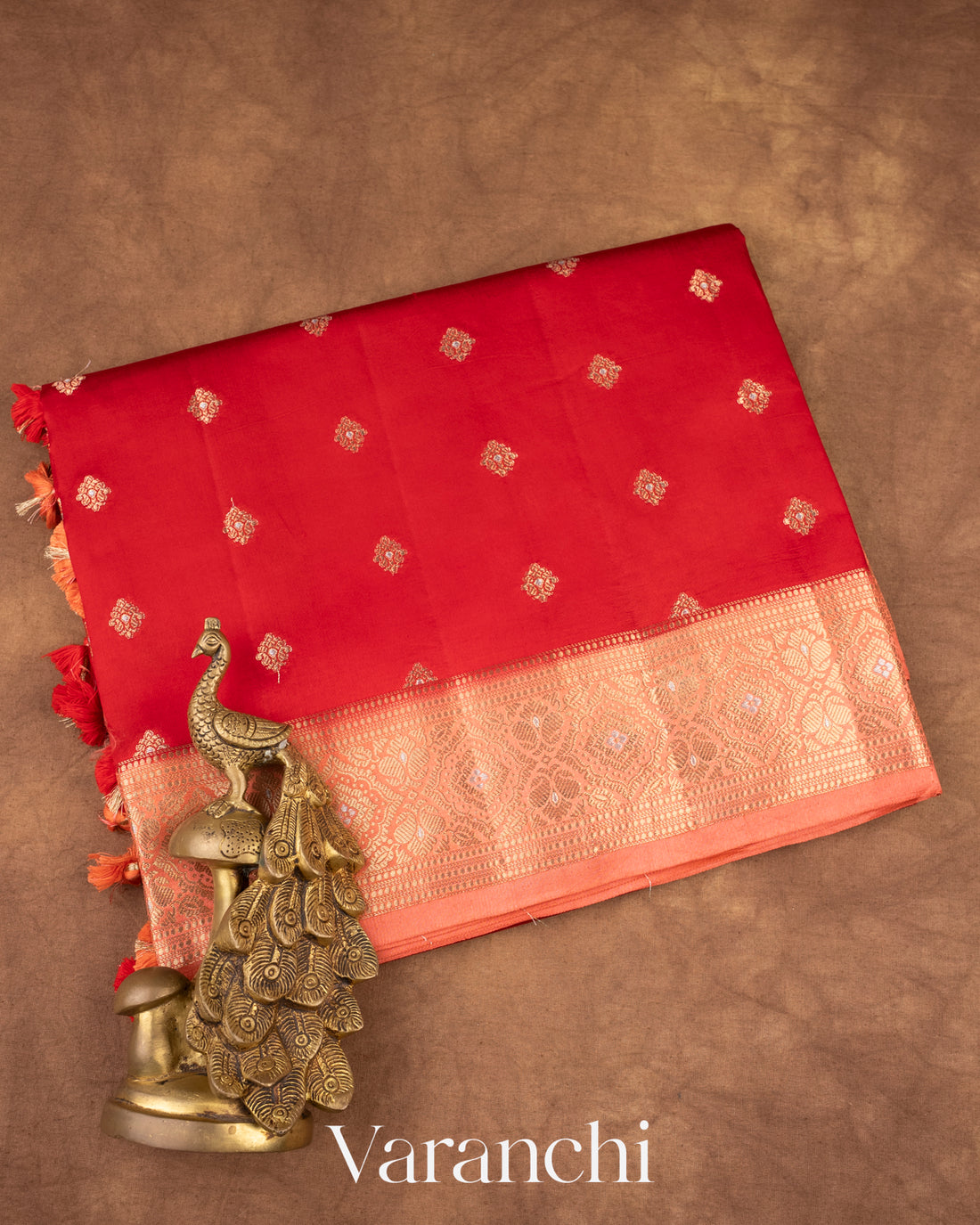 Bright Red Pure Dupion Silk Saree