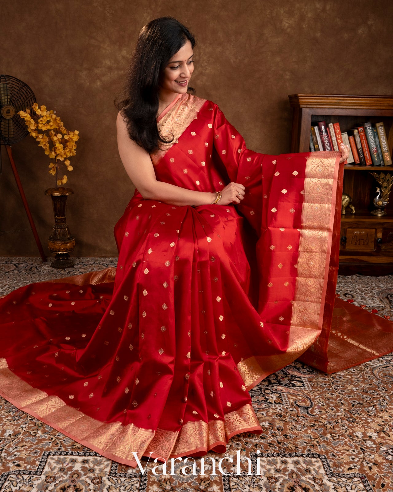 Bright Red Pure Dupion Silk Saree