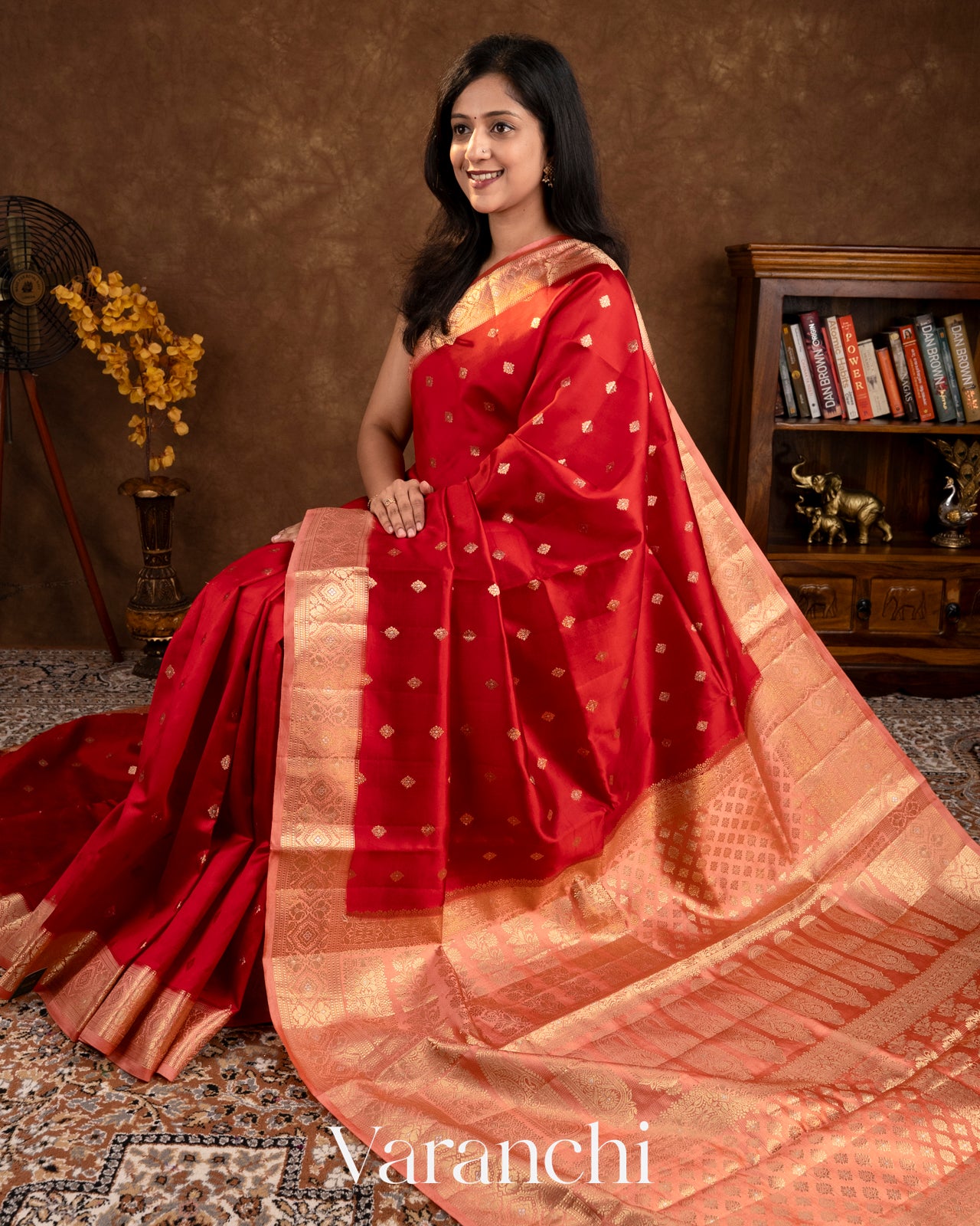 Bright Red Pure Dupion Silk Saree