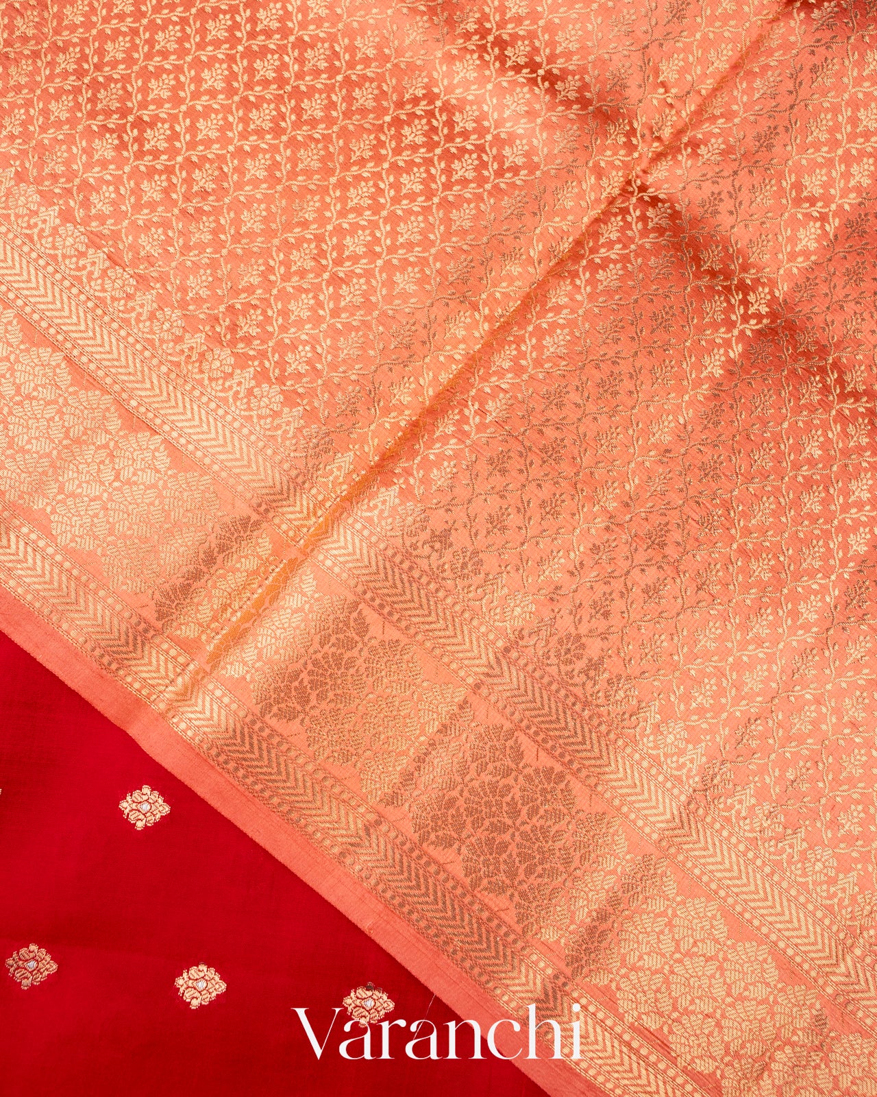 Bright Red Pure Dupion Silk Saree