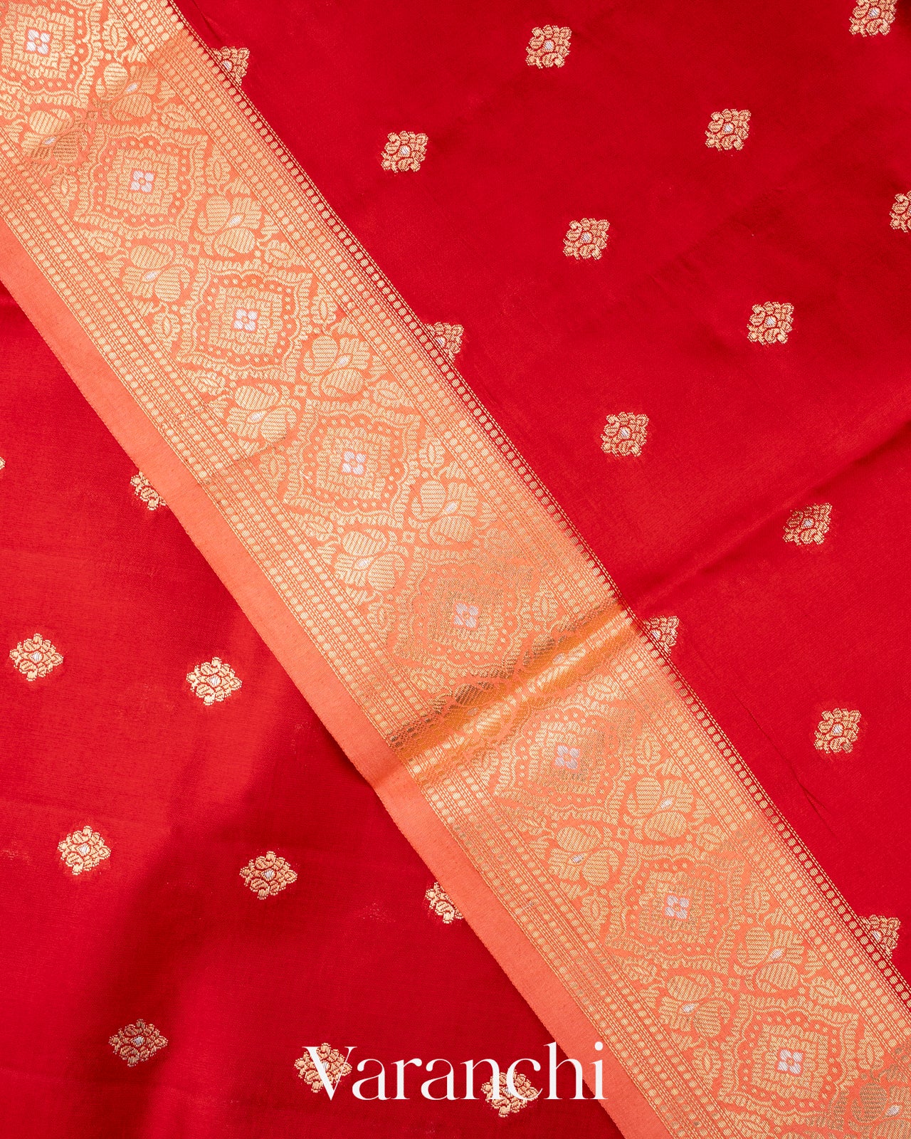 Bright Red Pure Dupion Silk Saree