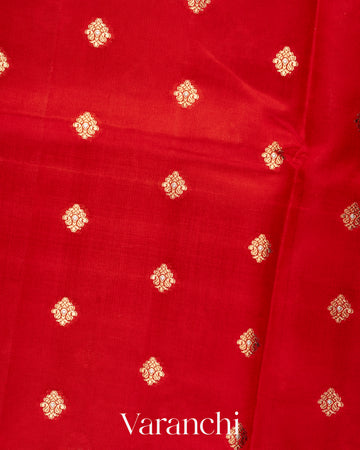 Bright Red Pure Dupion Silk Saree