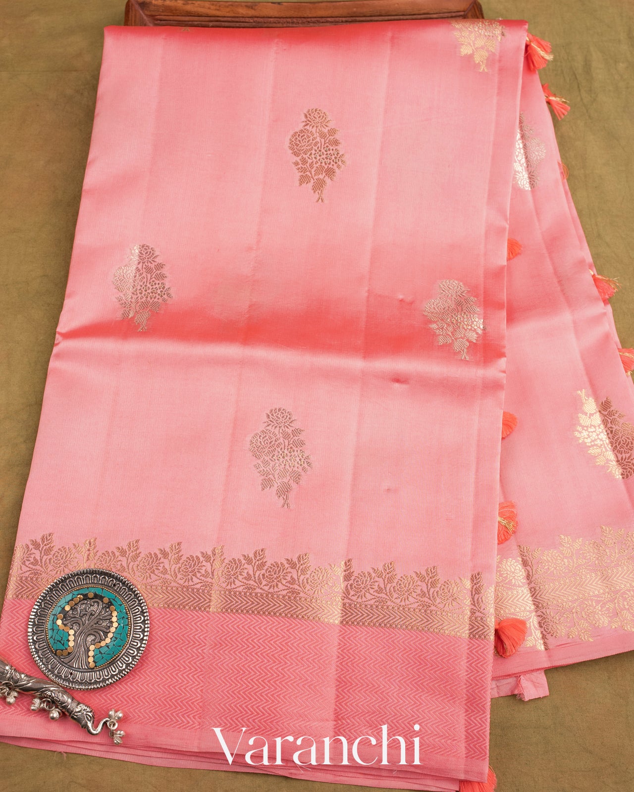 Rose Pink Pure Dupion Silk Saree