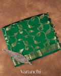 Emerald Green Floral Brocade Pure Dupion Silk Saree