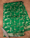 Emerald Green Floral Brocade Pure Dupion Silk Saree