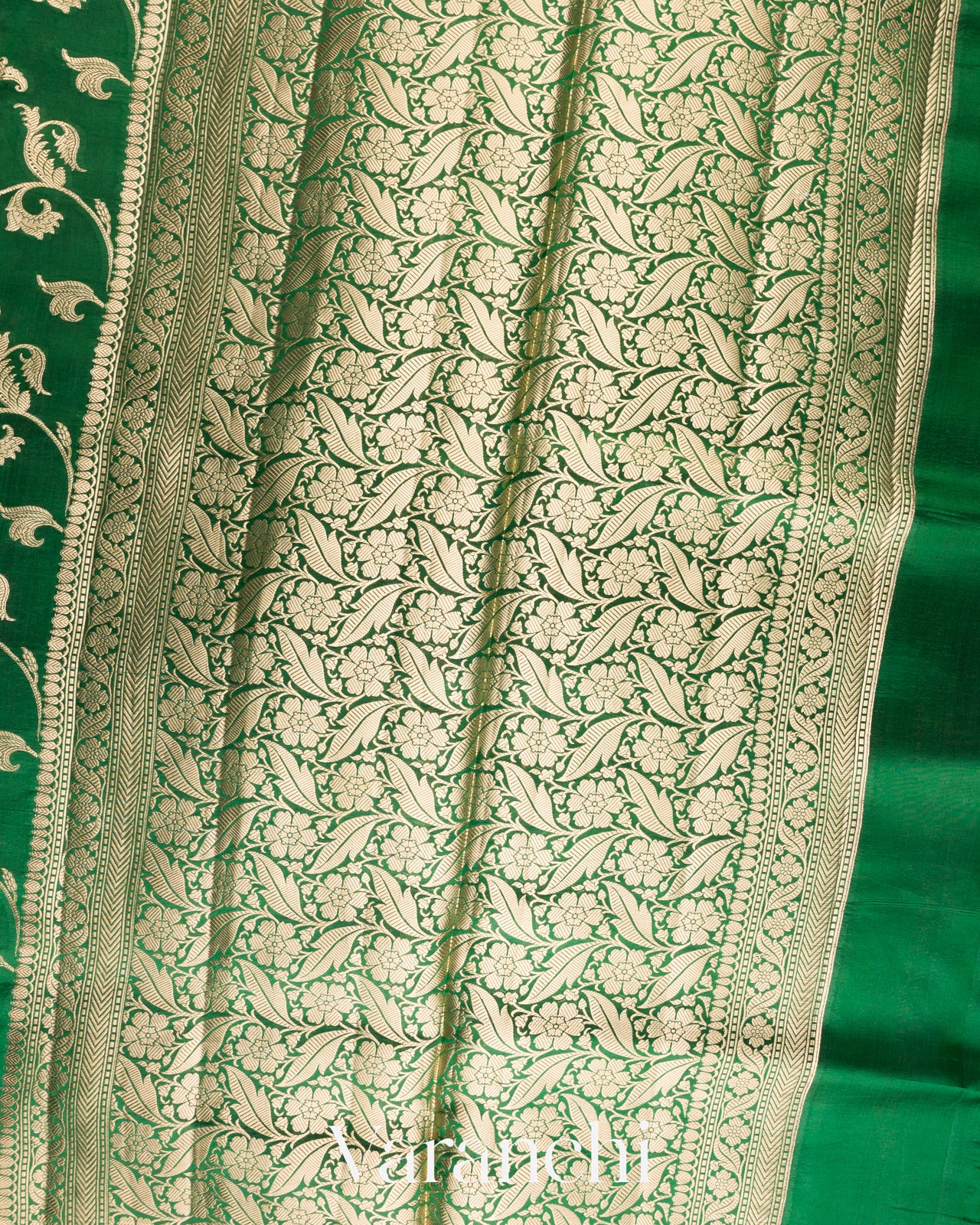 Emerald Green Floral Brocade Pure Dupion Silk Saree