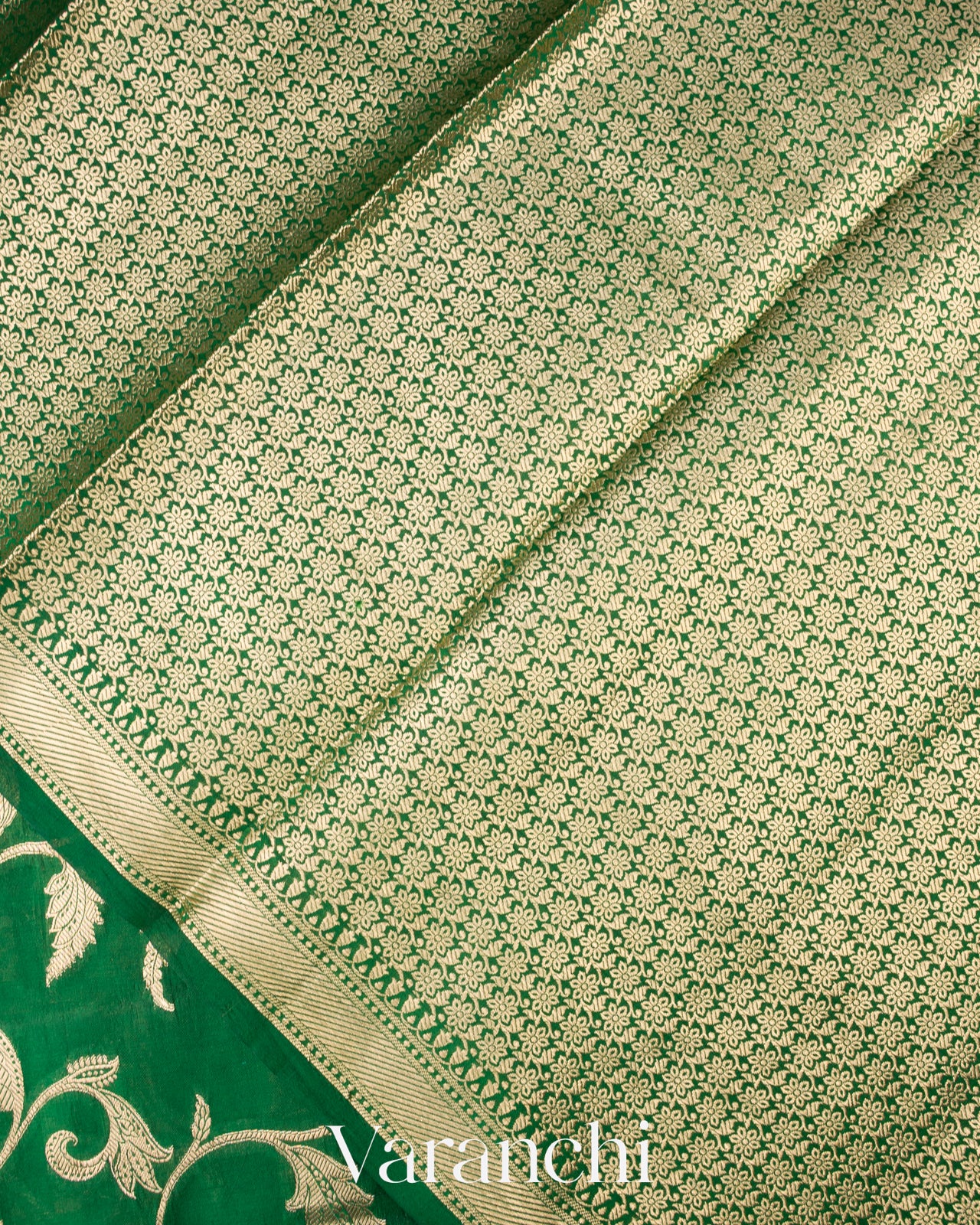 Emerald Green Floral Brocade Pure Dupion Silk Saree