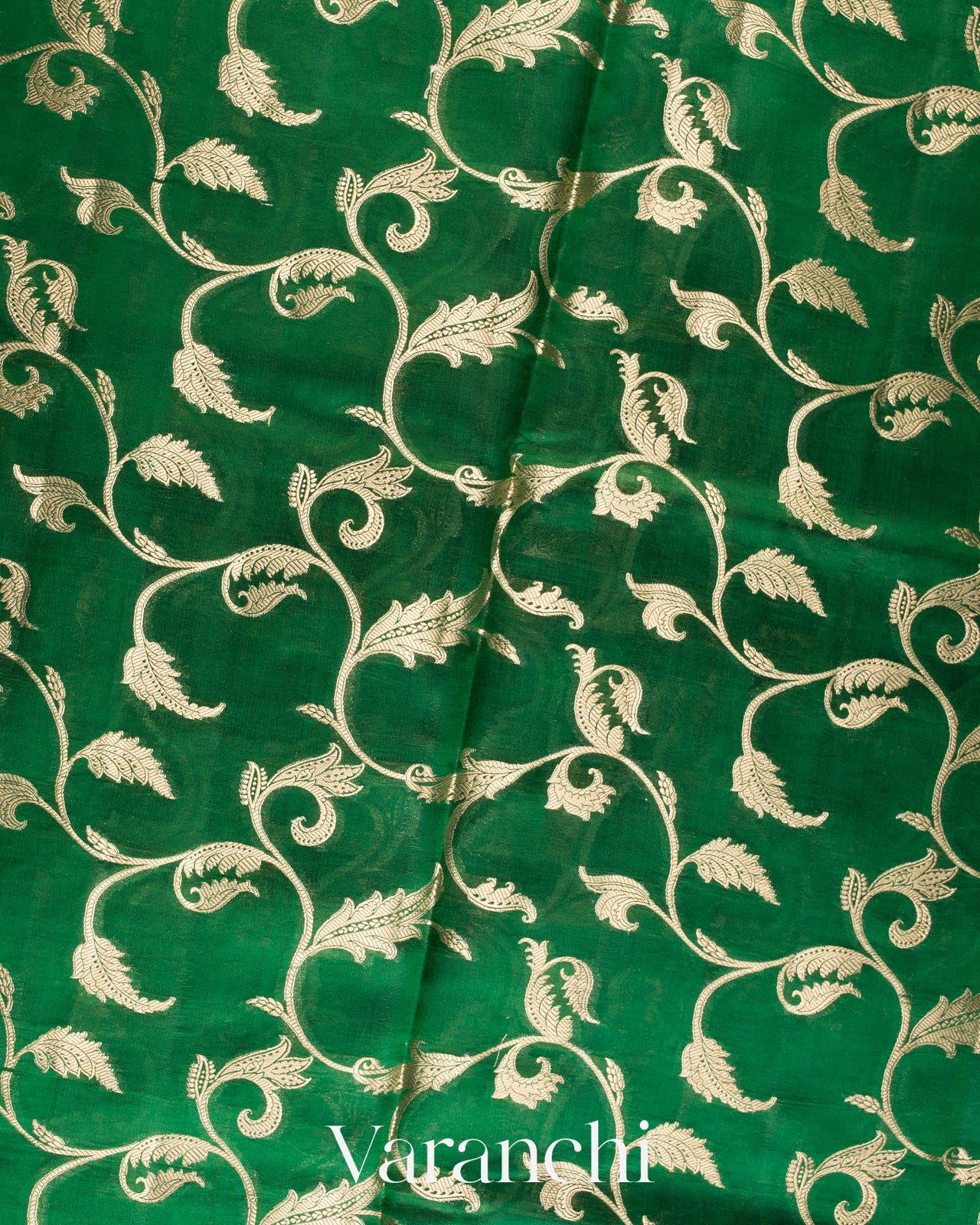 Emerald Green Floral Brocade Pure Dupion Silk Saree