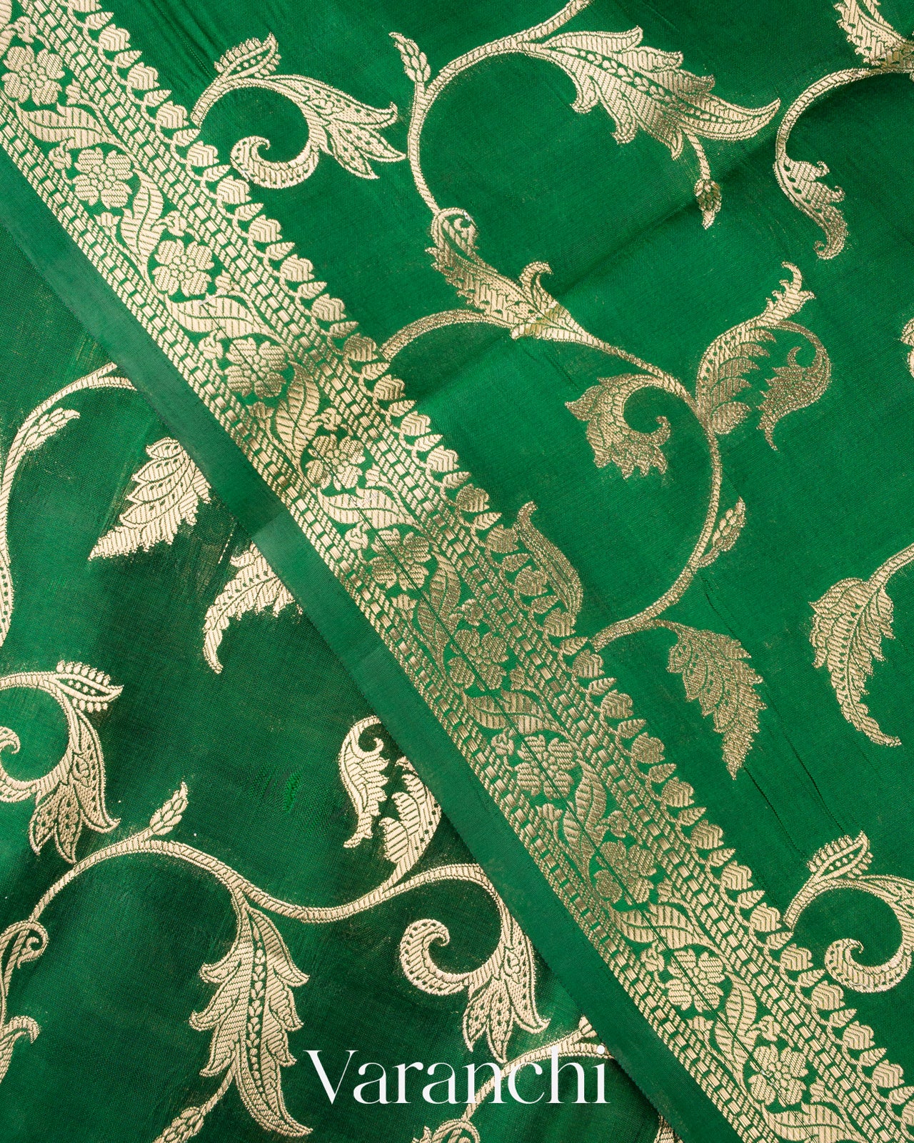 Emerald Green Floral Brocade Pure Dupion Silk Saree