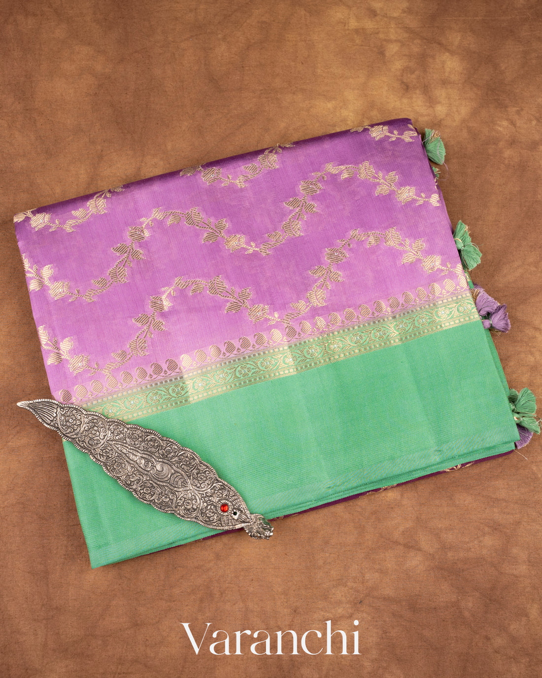 Lavender Creeper Design Pure Dupion Silk Saree