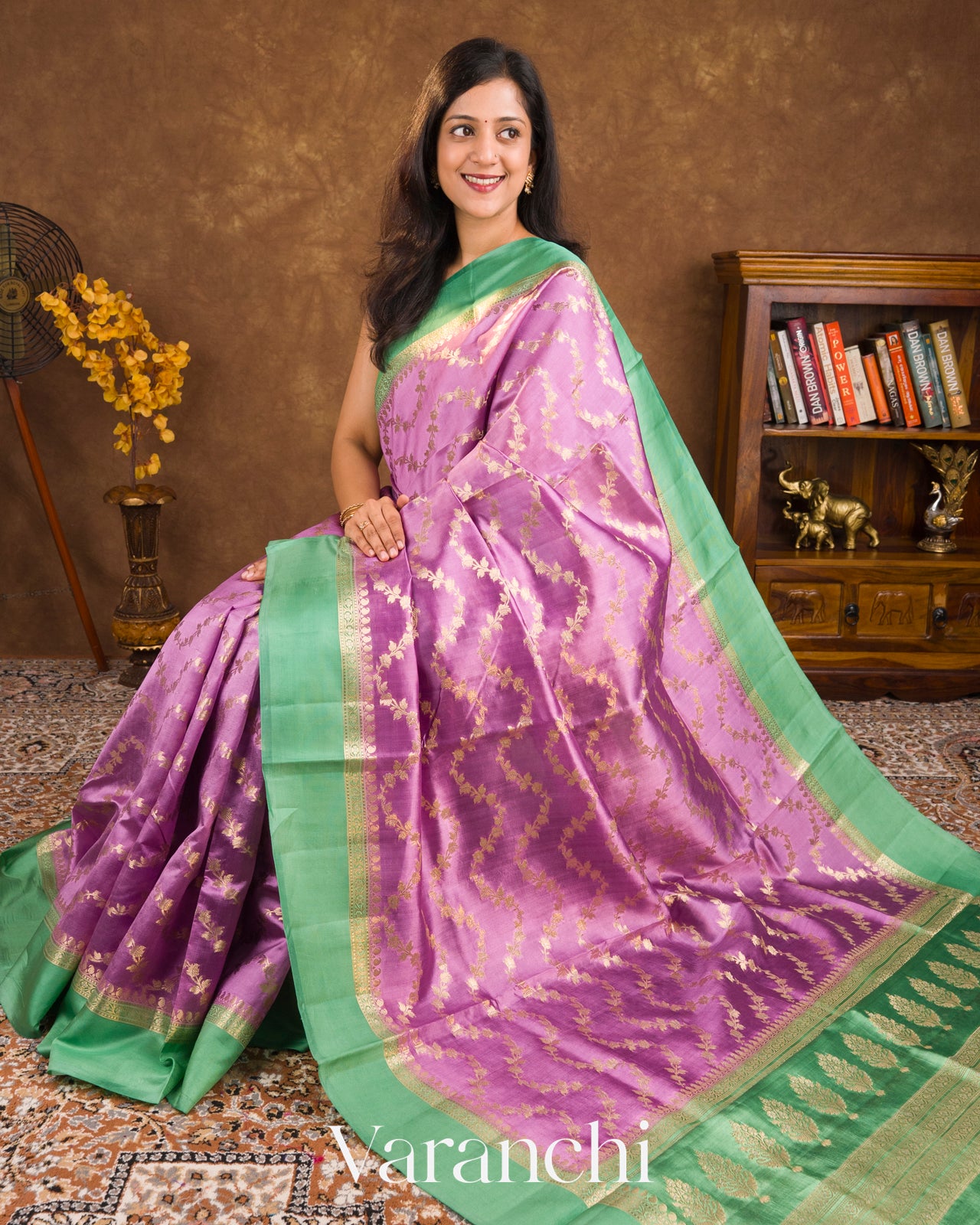 Lavender Creeper Design Pure Dupion Silk Saree