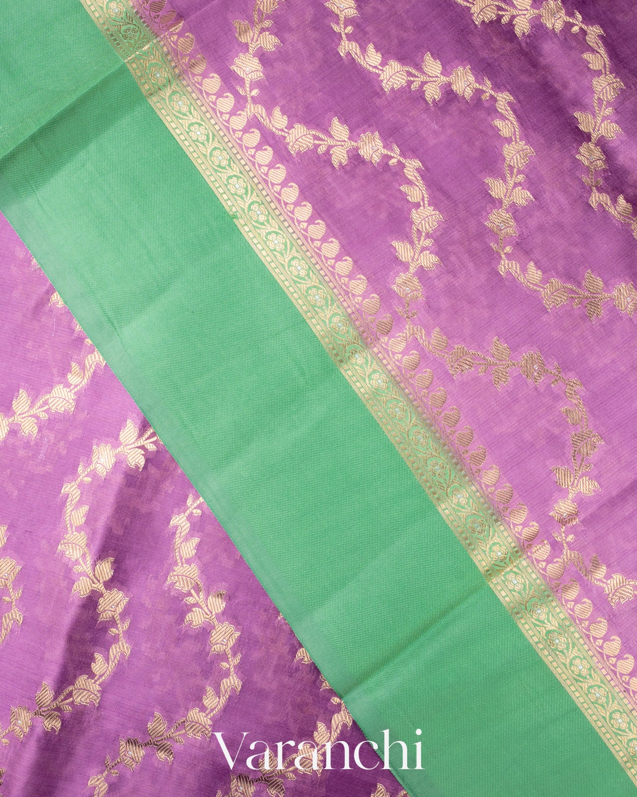 Lavender Creeper Design Pure Dupion Silk Saree