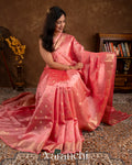 Blush Pink Reverse Scalloped Border Pure Dupion Silk Saree