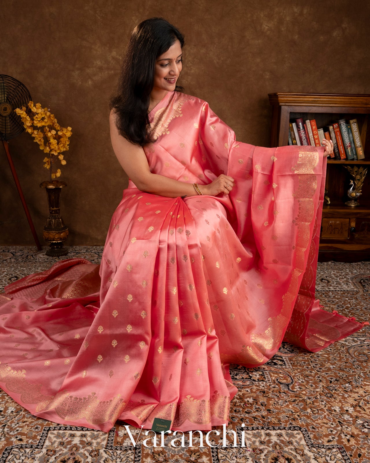 Blush Pink Reverse Scalloped Border Pure Dupion Silk Saree