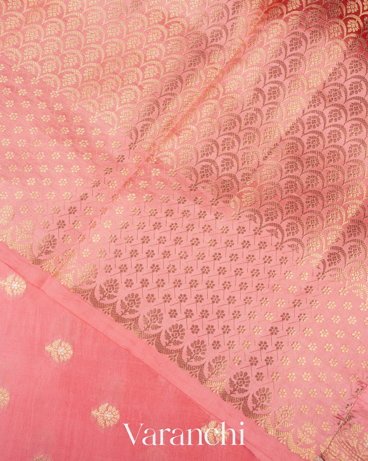 Blush Pink Reverse Scalloped Border Pure Dupion Silk Saree