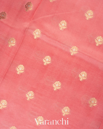 Blush Pink Reverse Scalloped Border Pure Dupion Silk Saree