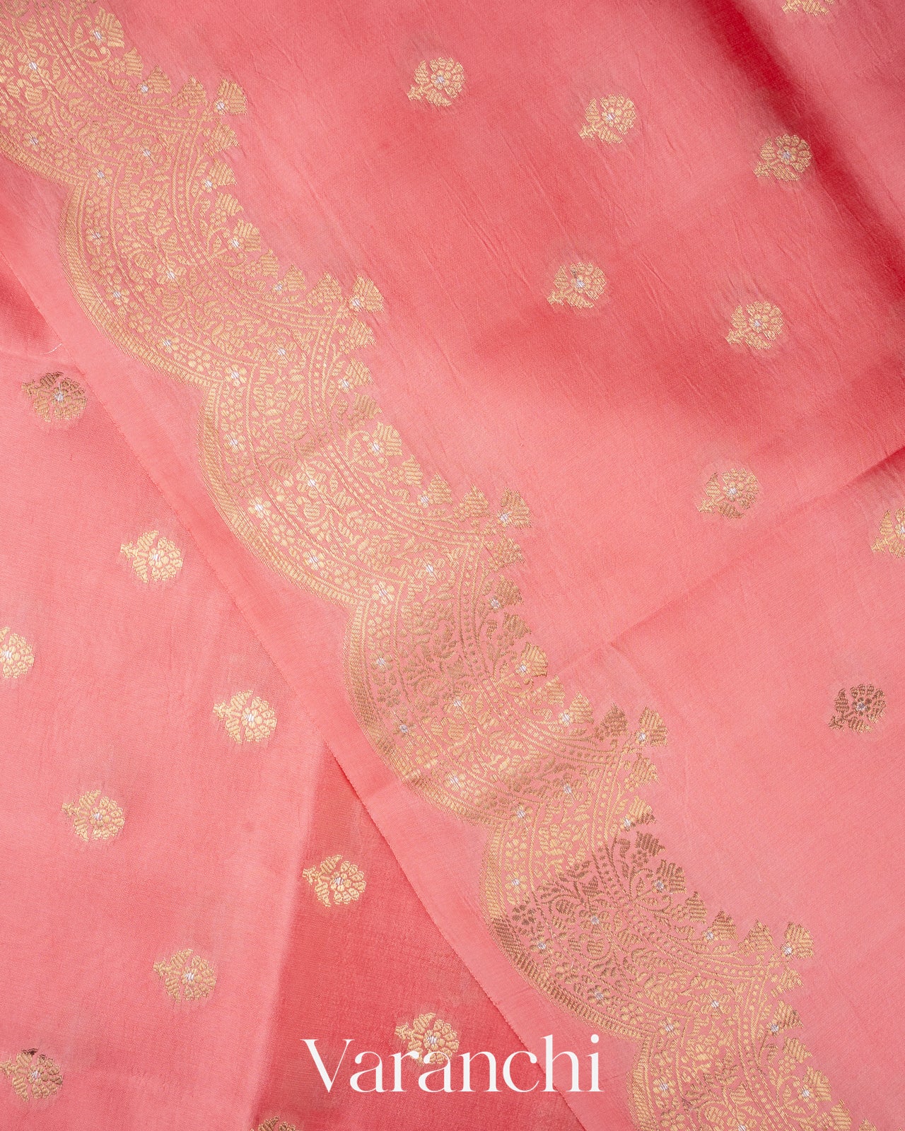 Blush Pink Reverse Scalloped Border Pure Dupion Silk Saree