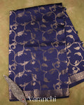 Royal Navy Floral Brocade Pure Dupion Silk Sare