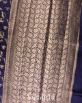 Royal Navy Floral Brocade Pure Dupion Silk Sare