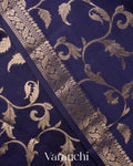 Royal Navy Floral Brocade Pure Dupion Silk Sare